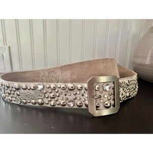 Miss Me Y2K Cowhide Leather Western Studded Belt Gray Silver Buckle Women’s Sz M